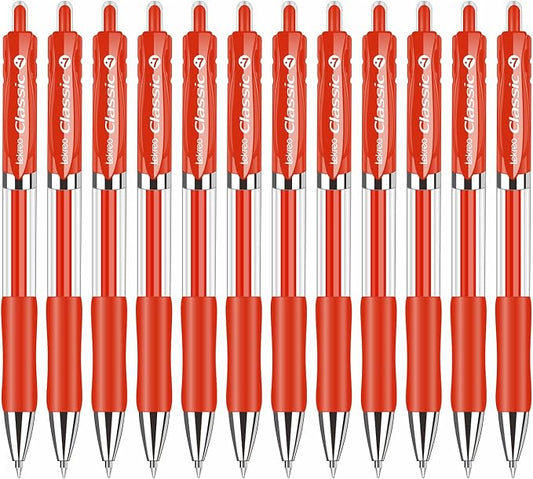 Classic Retractable Gel Roller Pens, 0.7mm Fine Point, Red Ink (Red - 12 Packs)