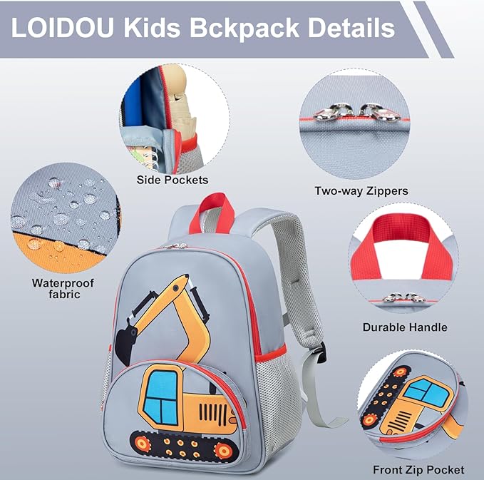 LOIDOU Toddler Backpack Boys Kids Preschool Kindergarten School Backpack Book Bag for Daycare Nursery Travel