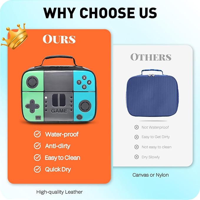 Kids Lunch Box for Boys,Game Console Insulated Lunch Bag for Kids,Leather Lunchbox for Boys,Waterproof Leakproof Portable Fits Most Bento Boxes