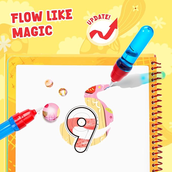 JoyCat Reusable Water Coloring Book for Toddlers 3-5, 14 Pages Number Tracing Magic Water Drawing Book, Mess-Free Preschool Learning Toys, Educational Gift for Boys Girls