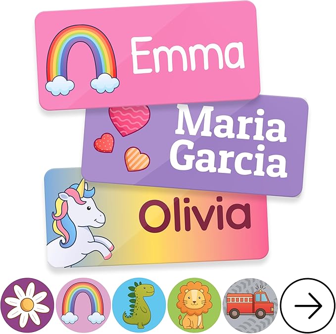 TagBuddy® Personalized Daycare Name Labels for Kids [140pcs] - Waterproof Name Stickers for School, Baby Bottles & Clothing - Custom Name Stickers - Washable Stick On Labels (1.2”x0.5”)