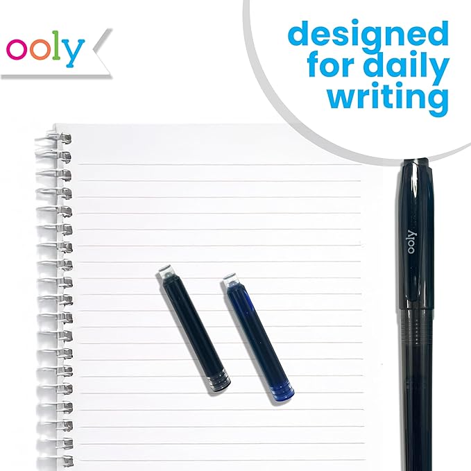 Ooly Set of 6 Black and Blue Fountain Pen Ink Refills, Includes 3 Black and 3 Blue Refills Compatible with Ooly Fountain Pens Only, School Supplies