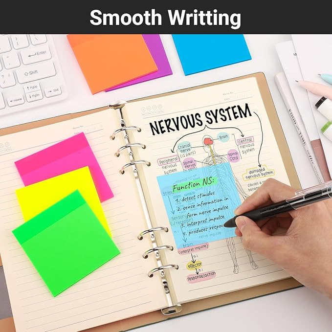 EUSOAR Transparent Sticky Notes, 300 Sheets 3x3 Inch Neon 6 Colors Planner Reminders Bible Sticky Notes Clear, Translucent Book Annotation Page Flags Stickers Nursing Note Pads for Home Work