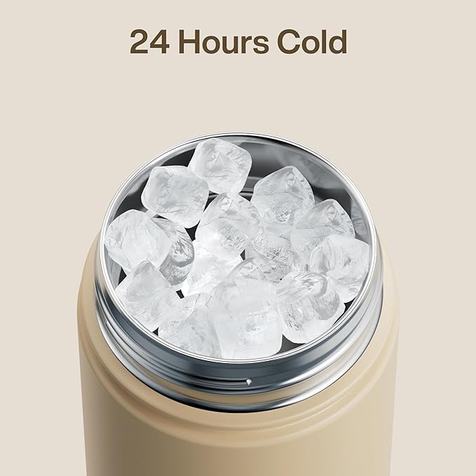 ENCOOL Insulated Water Bottle with Straw Stainless Steel Water Bottle, Leak-Proof, BPA-Free, Double Wall Vacuum Keeps Cold for 24 Hours for Sports, Travel, School (26 oz, Indian Khaki)