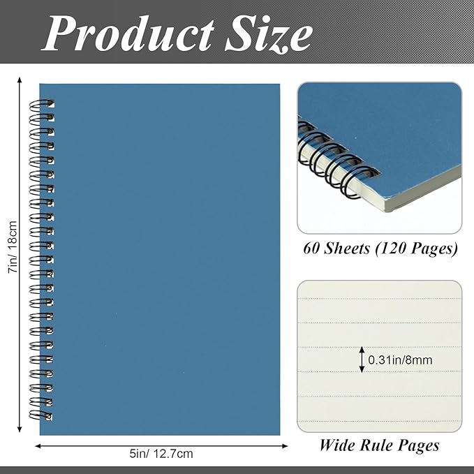 Leelosp 12 Pcs Small Spiral Notebook Lined Spiral Journal College Ruled Notebook Wire Bound Kraft Cover, 120 Pages for Work (Light Colored,5 x 7 Inch)