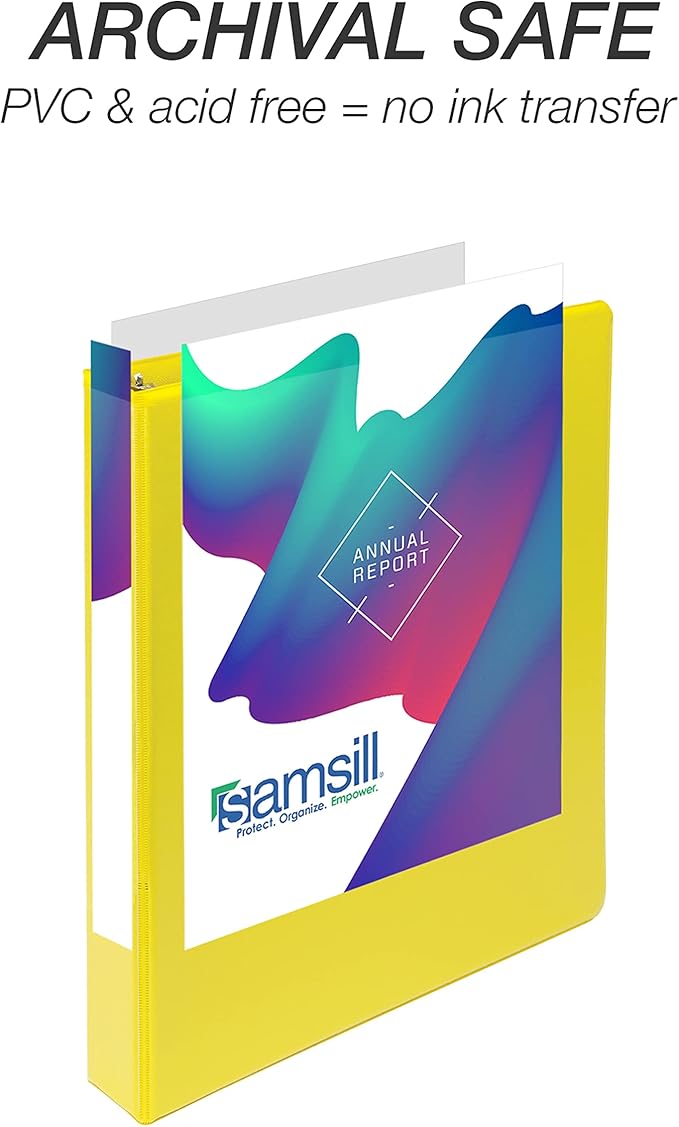 Samsill Durable 1 inch 3 Ring Binder, D Ring Binder, 100% Recycled Chipboard, Yellow, 12 Pack