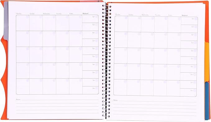 Mintra Office Durable PREMIUM Spiral Notebook, ((Orange, 3 Subject, 8.5in x 11in)), Fabric Covered Coils, No Snags, Removable Adjustable Pocket Dividers, Ruler, Organization, Customizable