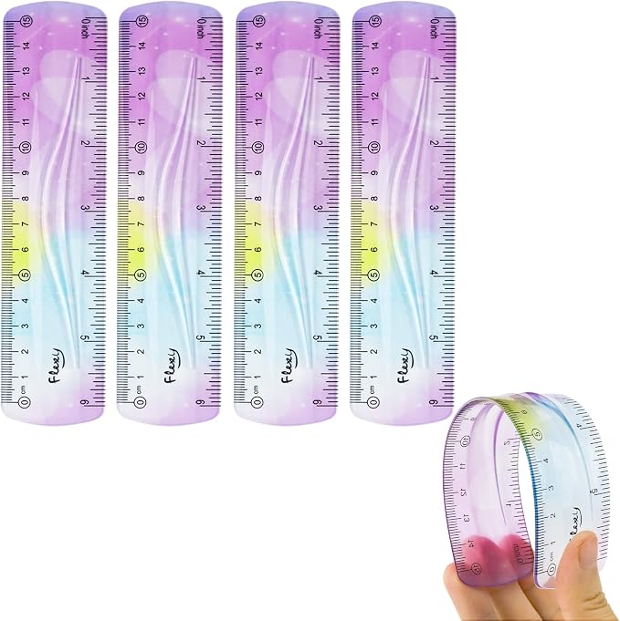 4 Pcs 6 Inch Flexible Ruler, Bendable Plastic Ruler, Gradient-Colored Flexible Rulers with Centimeters and Inches for Students, School, Classroom and Office Use