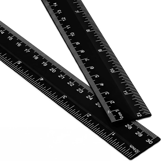 EBOOT 2 Pack Plastic Ruler Straight Clear Measuring Tool,Black,12 Inch