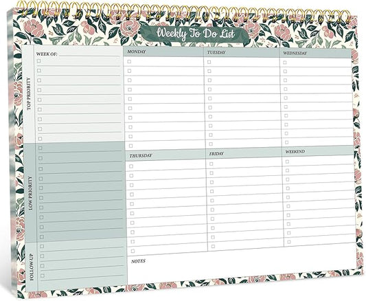 Taja Weekly To Do List Notepad with 52 Undated Sheets（8.5"×11"）- Weekly Desk Planner for Women & Man, Work and Home - 1 Pack Rose Meadow
