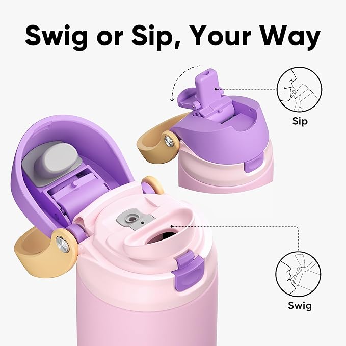 ENCOOL Leakproof Insulated Water Bottle with Straw Dual-Sip Water Bottle Bag-Safe Design for Work, Commute & Gym – Keeps Drinks Cold All Day, 32 oz, Peach Purple