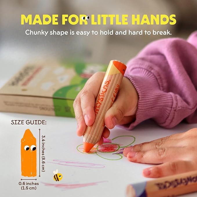 Honeysticks Little Learner Jumbo Colored Pencils (8 Pack) - My First Pencils with Non-Toxic Beeswax Core, Large Easy Grasp Pencil Size, Bright Colors, Toddler Coloring and Drawing, Ages 1-3, 2-4