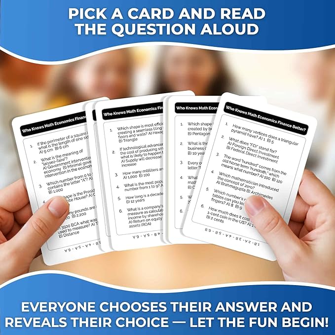 Board Games for Kids 8-12 – STEM Family Card Games for Kids and Adults –Trivia Cards for Family Game Night – Who Knows Math Finance Economics Better – Fun Card Game for Families and Teens