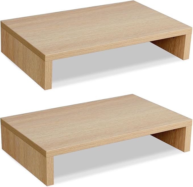 TEAMIX Wood Monitor Stand Riser - 2 Pack Adjustable Dual Monitor Riser for Laptop/PC
