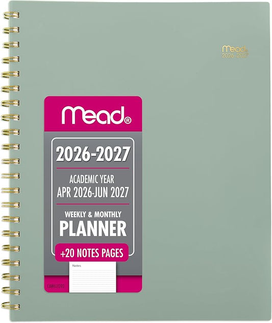 Mead Planner 2026-2027 Weekly & Monthly Academic 15-Month April-June, 8.5" x 11", Soft Grass (CAW62093)