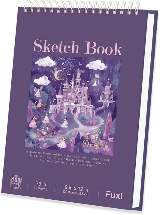 Purple Sketch Book for Women - 9"x12" Girls Sketchbook, 100 Sheets (73lb/120gsm) Drawing Paper for Kids, Art Supplies for Girls Ages 8-12, Beginners, and Adults, Mothers Day Gifts,1-Pack.