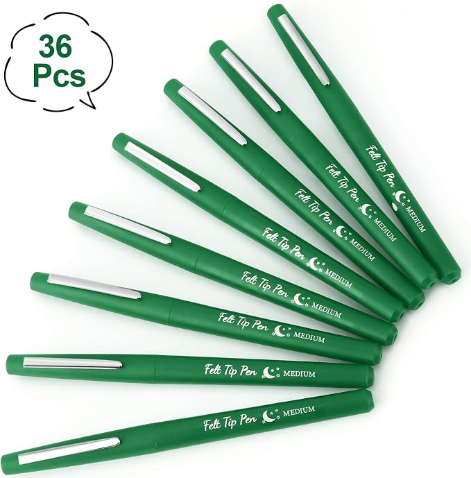 Fuyoooo 36 Pcs Green Felt Tip Pens Bulk,Quick Dry, 0.7 mm Medium Point