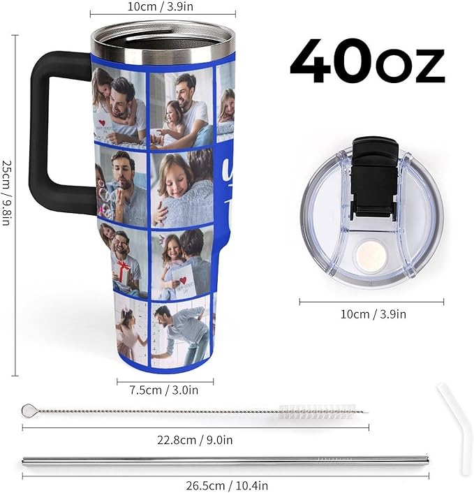 Personalized Tumbler Custom Vacuum Insulated Travel Mug Customizable Coffee Cup with Your Photos and Text Christmas Birthday Gift (18 Photos+Text)