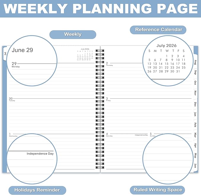 2026-2027 Planner - Weekly Monthly Planner 2026-2027 from Jul. 2026 to Jun. 2027, Calendar Planner with Inner Pocket, Spiral Bound, Academic Planner 8.5 x 11, Blue