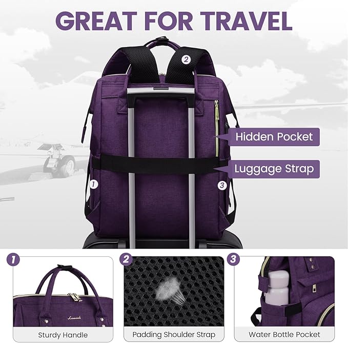 LOVEVOOK Laptop Backpack for Women,18 Inch Professional Womens Travel Backpack Purse Computer Laptop Bag Nurse Teacher Backpack,Waterproof Work Bags Carry on Back Pack with USB Port,Dark Purple