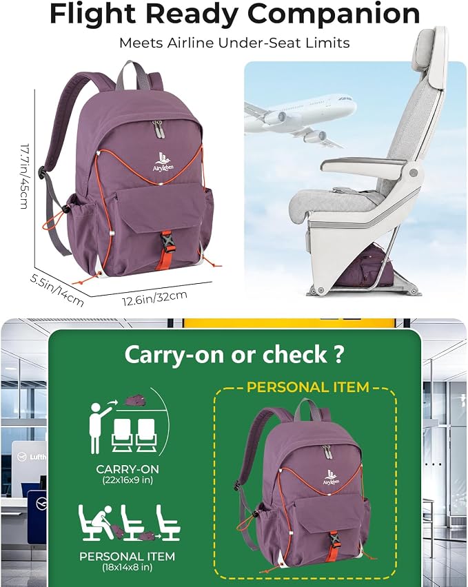 25L Travel Backpack Women Men,Lightweight College Backpack,Purple | Casual Daypack, Water Resistant Bookbag, Fit 15.6-inch Laptop, Travel Commuting Gym Hiking Work Bag, TSA Friendly