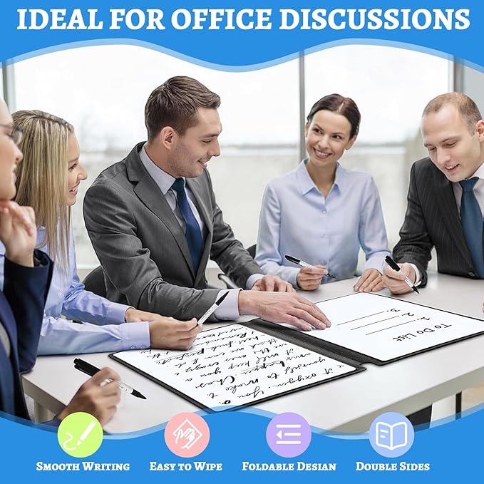 Marspark Portable White Board Dry Erase Board 9.4" x 6.7" Small Reusable Folding Double Sided Notebook Memo with Pen Cleaning Cloth Black Desk Accessories for Office School Study Meeting Planning