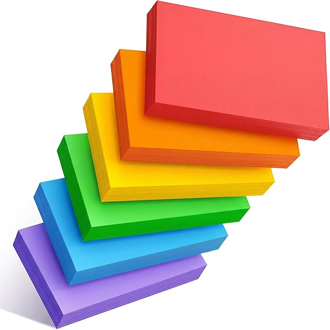 300 Count Colored Index Cards 3x5 Inch - Neon Blank Flash Cards for Studing, Colored Note Cards 3x5 Cards 3 by 5 Index Cards Blank Colorful Note Cards 3 x 5 Neon Flashcards, 6 Colors Notecards