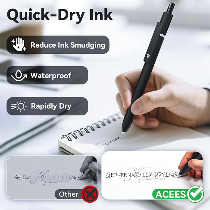 ACEES Gel Pens, 6 Pcs 0.5mm Fine Point Black Ink Pen With Smooth Writing, Office Desk Accessories, Writing Supplies Gifts for Men Women, Quick Dry Pens Ballpoint For Journaling, Black/Gray/White