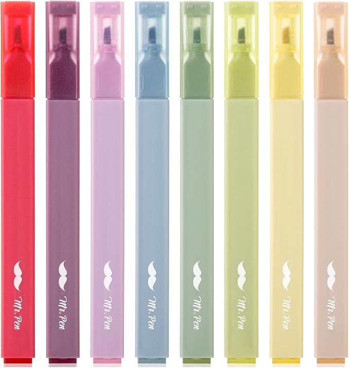 Mr. Pen- Aesthetic Highlighters, 8 Pcs, Chisel Tip, Muted Pastel Color, No Bleed Bible Highlighter Pastel, Assorted Colors | 8 pcs, Cute Highlighter for Journaling Supplies and School Accessories, Bible Highlighters and Pens No Bleed