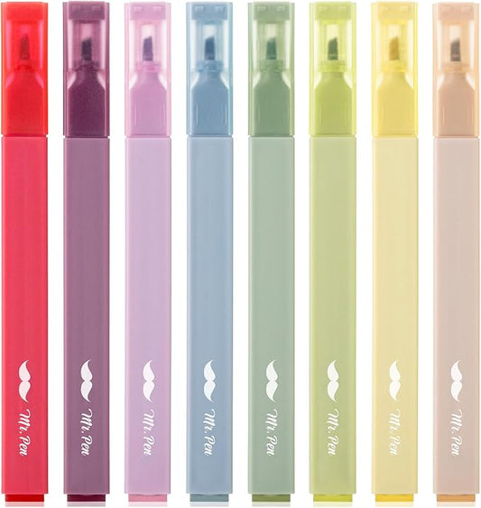 Mr. Pen- Aesthetic Highlighters, 8 Pcs, Chisel Tip, Muted Pastel Color, No Bleed Bible Highlighter Pastel, Assorted Colors | 8 pcs, Cute Highlighter for Journaling Supplies and School Accessories, Bible Highlighters and Pens No Bleed
