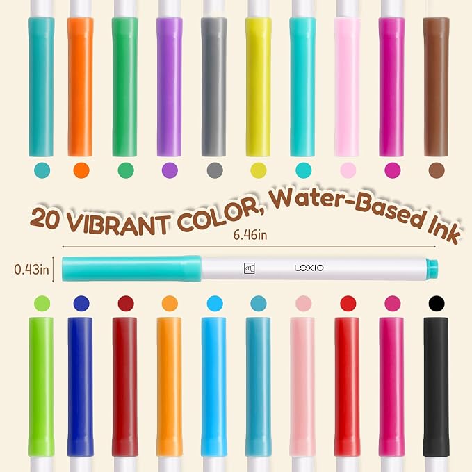 Lexio 20 Colors Washable Markers For Kids & Toddlers, Non Toxic Markers