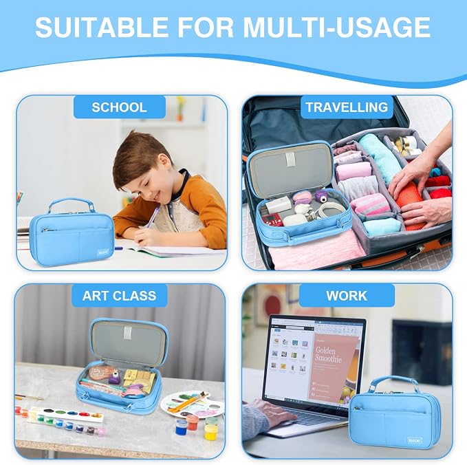 VASCHY Pencil Case, Aesthetic Kawaii Large Pencil Pouch Stationary Pencil Bag/Box for Preppy Middle School College Students, Pen Organizer Holder School Supply Blue