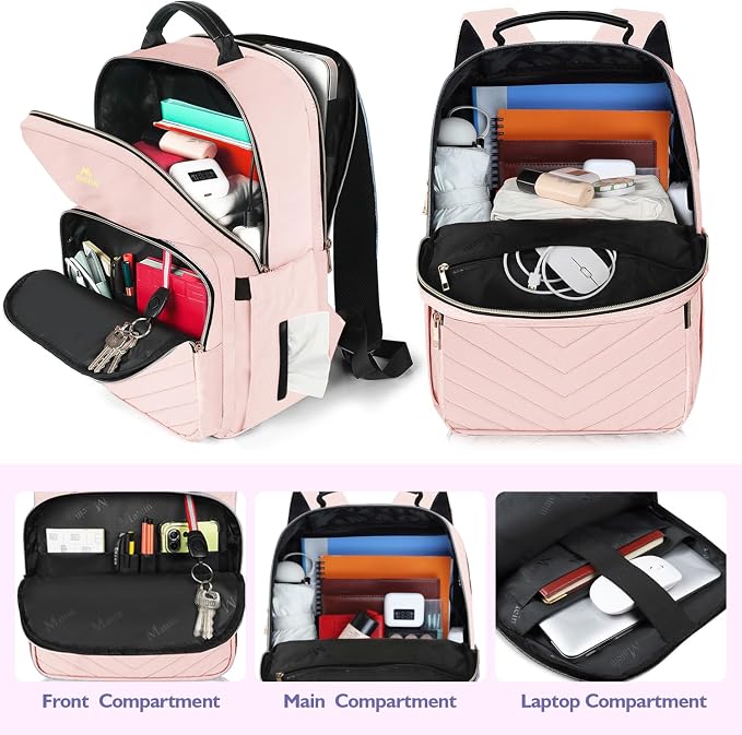 MATEIN Cute Backpack for Girls, Water Resistant School Backpack, Pink | Detachable Keychain, Fits 15.6 Inch Laptop, Multi-Functional Bookbag, for Middle School, with 30 oz Cup Holder, Gift for Her