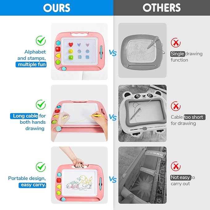 SGILE Toddler Toys for Kids, Large Magnetic Drawing Board for Birthday Gift, Toys for 1 2 3 4 Year Old Girls Boys, Etch & Sketch Pad with 4 Stamps, Learning and Educational, 16 ×13 in, Light Pink
