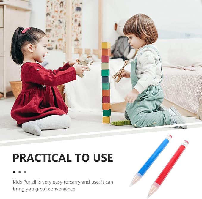 Cabilock 2pcs Jumbo Wooden Colored Pencils, Blue and Red Large Novelty Drawing Pencils, Primary School Party Favors and Preschool Beginners Art Supplies