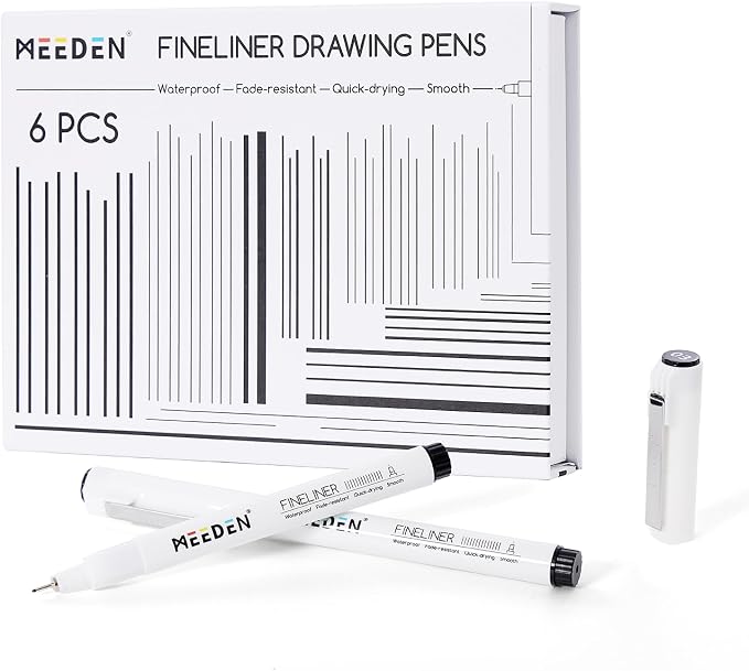 MEEDEN Micro Fineliner Drawing Pens: 0.3mm Needle Nib, 6 Pack, Black Ink