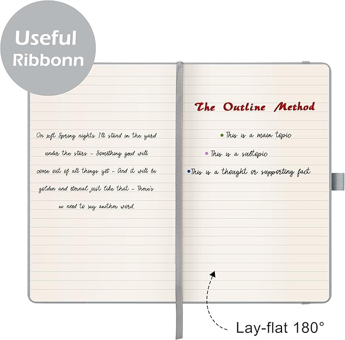 Ruled Notebook/Journal - Classic Lined Journal/Notebook, 5.3'' x 8.26'', Hardcover with Thick Paper, Banded + Pen Holder +Inner Pocket - Light Gray
