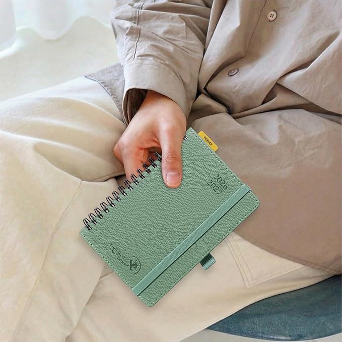 POPRUN 2026-2027 Academic Small Weekly Planner, 4" x 6.25" Pocket Calendar for purse, Horizontal Daily Calendar from July 2026 to June 2027, Softcover Appionment Book with Monthly Tabs, Spiral Bound, Inner-Pocket - Orange