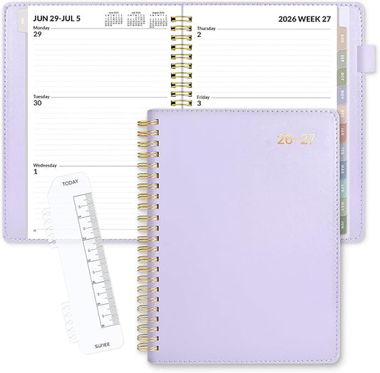 SUNEE 2026-2027 Weekly & Monthly Planner 6.4"x8.5" - 12 Month (July 2026 - June 2027), Vegan Leather Cover Planner Academic Year Calendar, Pocket, Notes, Monthly Tab, Purple