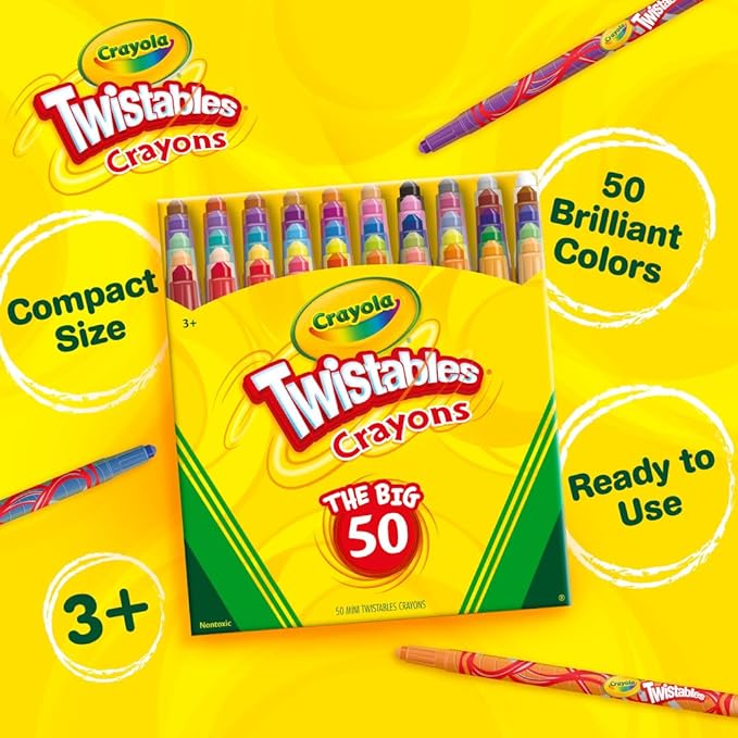 Crayola Mini Twistables Crayons for Kids (50ct), Cute Back to School Supplies for Kids, Crayons for Coloring Books, Gift for Toddlers Girls & Boys, Arts & Crafts, 3+