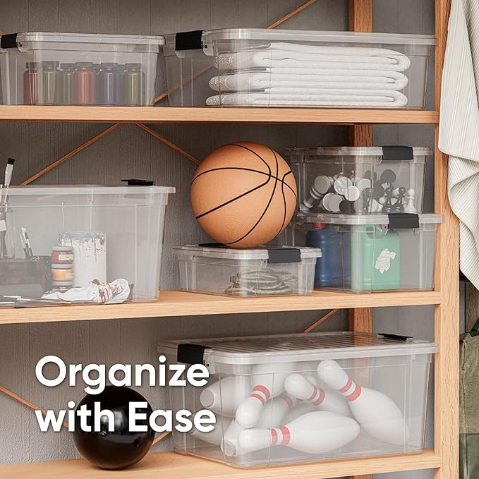 Superio Clear Storage Boxes with Lids, 1.27 Quart Plastic Container Bins for Organizing, Stackable Crates, BPA Free, Non Toxic, Odor Free, Organizers for Home, Office and Dorm, 3 Pack
