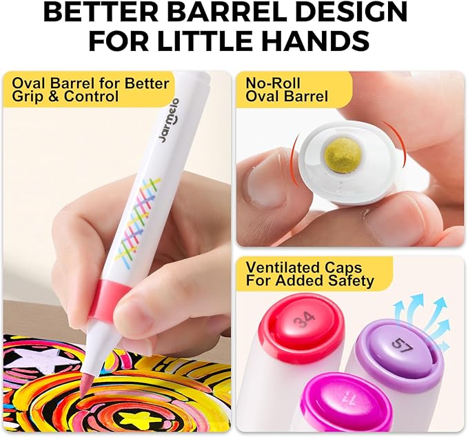 Jar Melo Super Washable Markers for Kids Age 4-8, Water Based Blendable Markers for Toddler Safe and Non-Toxic, Coloring Art Supplies for Preschool Gift, 12 Colors