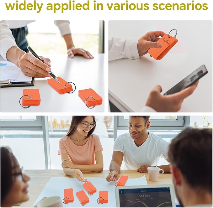 300 Pcs Index Cards with Ring, 2" x 3.5" Orange Blank Flashcards for Studying, Vocabulary, Memos, Bookmark,Greetings (Orange)