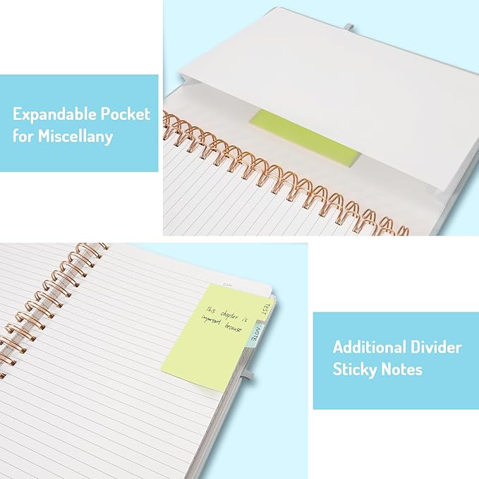 Forvencer Lined Spiral Journal Notebook with 300 Numbered Pages, A5 Thick Journals for Writing with 100GSM Paper, Hardcover Notebooks with Contents for Work, School, Women, Men, Grey