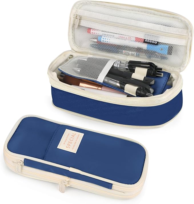 Pencil Case, Large Capacity Aesthetic Pencil Cases with Durable Zipper, Big Stationery Pencil Pouch for Women & Men , Adults Portable Storage Organizer Bag for College, office, Travel (Dark Blue)