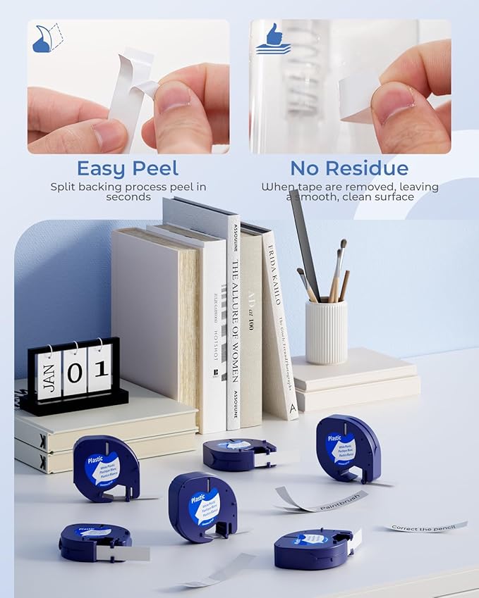 91331 Label Maker Tape Refill White Plastic Label Compatible with DYMO LetraTag Refills 12mm x 4m (1/2" x 13') for Labeler Letra Tag 200B LT 100H 100T Plus, 6 Pack Compatible with Dymo Label Tape
