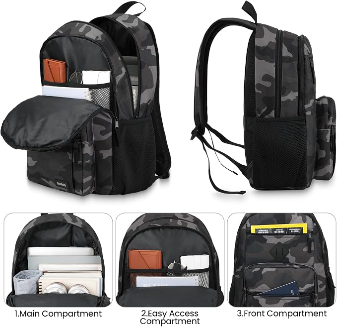 BIKROD Backpack for Men and Women, Lightweight Casual School Backpack for Teens Boys and Girls, Daily-use Travel Laptop Backpack with 15.6 Inch Notebook, High School Bookbag