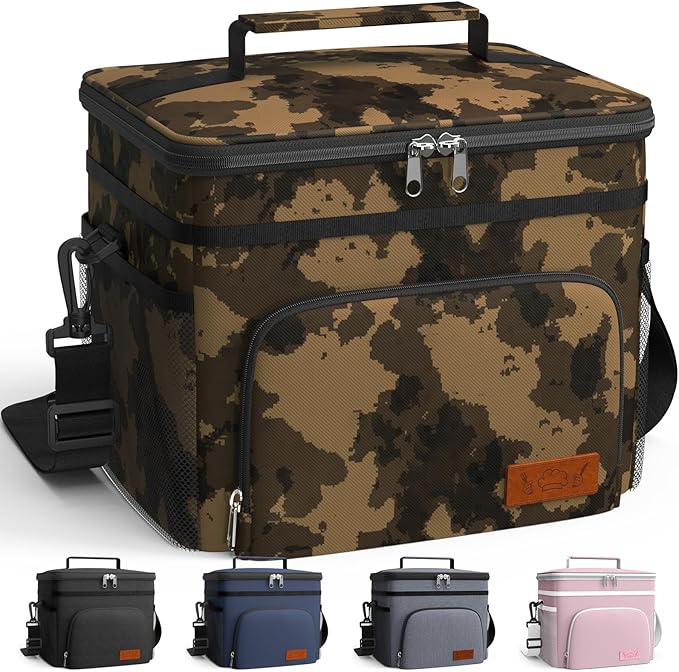 HOTOR Insulated Lunch Box Men Women Leak-Proof Cooler Lunch Bag 9L | 4 Pockets, Adjustable Strap, Ideal for Work, Picnic, Travel, Camping, Gift, Brown Camouflage