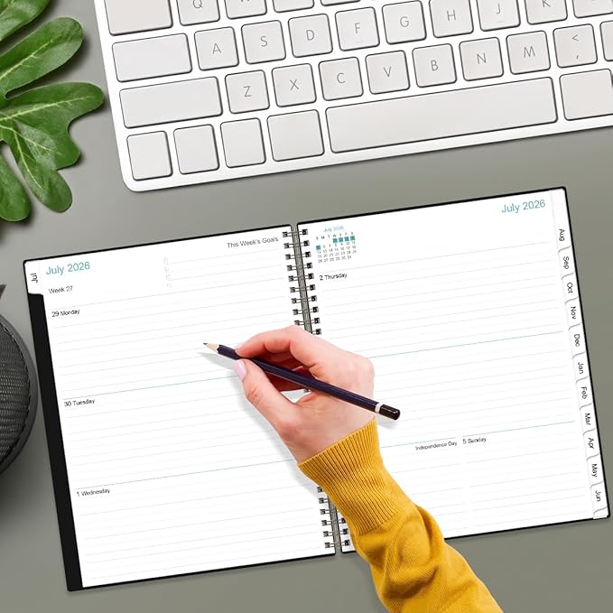 2026-2027 Planner - Planner 2026-2027 from July 2026 to June 2027 with 12 Monthly Tabs, Flexible Cover, Inner Pocket, 8.5" x 11", Black-B