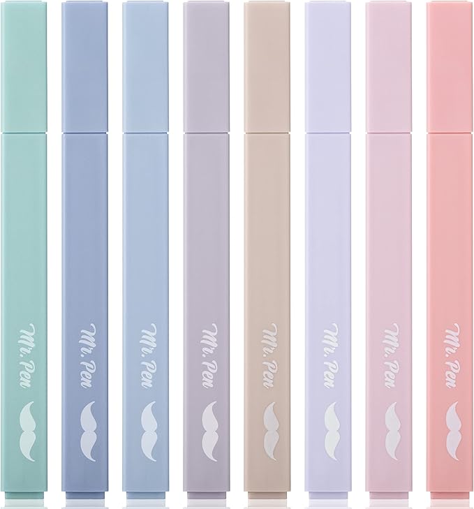 Mr. Pen- Aesthetic Highlighters No Bleed, 8 Pack, Morandi Colors, Chisel Tip, Cute Highlighters Assorted Colors for Journaling, Highlighting, Underlining, Fast Dry, Back to School Supplies